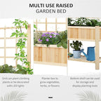 Outsunny 47'' Wooden Raised Garden Bed with Trellis, Coutryside Style Elevated Planter Box Stand with Open Storage Shelf, Spacious Planting Area for Vegetables, Herbs, Flowers