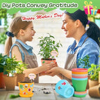 Durable Resin Garden Pot Craft Kit for Kids- 24 Pack Colorful Flower Plant Spring Crafts with Super-adhesive Stickers & Blank Labels School Activities Growing Kit for Classroom Home DIY Gift 4+ years