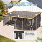 AECOJOY 20' X 12' Gazebo for Patio, Large Wall-Mounted Lean to Pergola Gazebo with Curtains and Netting, 12x20 Hard Top Pergolas and Gazebos on Clearance for Lawn Backyard Garden Deck