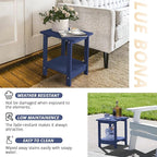 LUE BONA Adirondack Outdoor Side Table, 2-Tier Navy HDPS Patio End Table Weather Resistant, Morden Side Table for Patio, Pool, Porch
