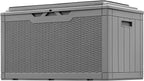 Greesum 100 Gallon Resin Deck Box Large Outdoor Storage with Cushions for Patio Furniture, Garden Tools, Pool Supplies, Weatherproof and UV Resistant, Lockable,Gray