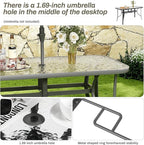 TLSUNNY Patio Outdoor Table W/ 1.69″ Umbrella Hole, 30"X 55" Rectangular Tempered Glass Patio Dining Table for 6, Outdoor Metal Furniture, All-Weather Use, for Patio, Graden, Backyard (Grey)