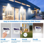 Peasur Solar Lights Outdoor Waterproof, 6Pack 140LED Bright Motion Sensor Security Lights 3 Modes, Solar Powered Fence Wall Light for Garden Yard Outside(Cool White)