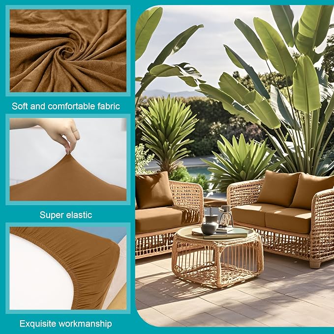 Cushion Covers for Patio Furniture, 14 Pack Camel Stretch Microfiber