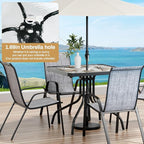 Arlopu 5 Piece Outdoor Patio Dining Set (Umbrella not Included), Porch Furniture with 4 Textline Chairs, 1 Square Glass Table for Garden, Backyard and Poolside, Lawn (Grey)