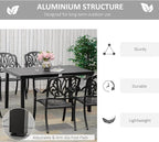Outsunny Outdoor Dining Table for 6 Person, Rectangular Patio Table, Aluminum Metal Legs for Garden, Lawn, Patio, Woodgrain Black