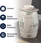 JONATHAN Y TBL1013C Double Happiness 18" Chinoiserie Ceramic Drum Indoor/Outdoor Garden Stool Bohemian, Coastal, Classic, Cottage, Traditional, Patio, Garden, Bathroom, Living Room, Gray Blue/White
