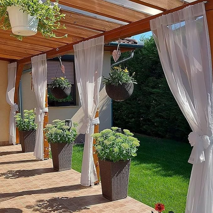 SpaceDresser Waterproof Outdoor Sheer Curtains for Patio - 2 Panels Rod Pocket Indoor Voile Sheer Curtain for Living Room,100W x 96L inch, Silver Grey