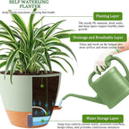 2 Pack 10 inch Plant Pots, Plastic Self Watering Planters with Drainage Holes, Deep Reservoir, Water Level Indicator, Modern Decorative Flower Pots for Indoor Outdoor Plants (Green, 10 inch)