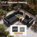 NICESOUL 11 Piece Patio Furniture with Fire Pit Natural Gas/Propane, 29.3'' High Back Outdoor Sectional with Firepit Table & Chaise Lounge, Deep Large Seating Sofa Couch, 2 Color Cushion Black & Gray
