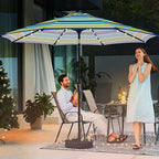 JEAREY 9FT Outdoor Patio Umbrella with Solar Lights, LED Lighted Pool Umbrella with Tilt and Crank, Outdoor Table Umbrellas for Deck, Yard & Market (Blue Green Striped)