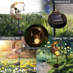 LICKLIP Moon & Fairy Garden Solar Stake Light Outdoor, Crackle Glass Globe With Metal Angle Stake, Waterproof Warm White LED, Decoration for Pathway Lawn Patio Courtyard Backyard (1 Pack)