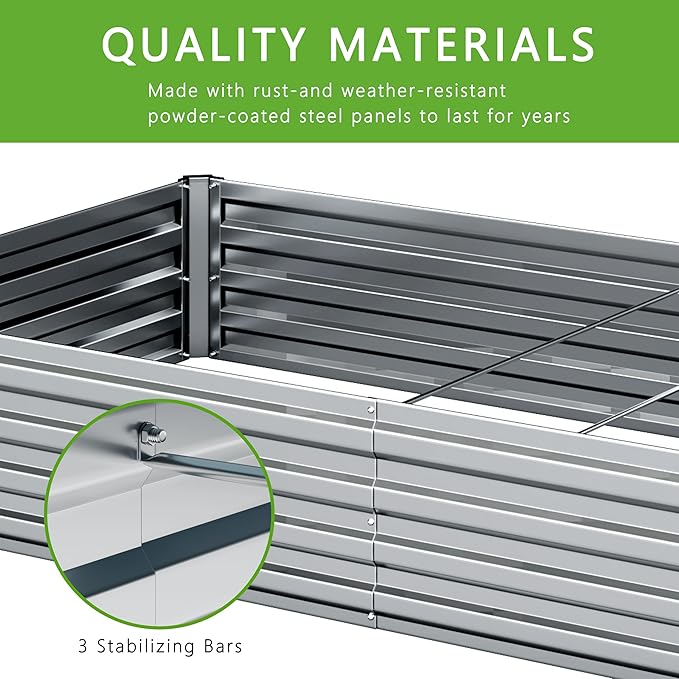 2PCS Galvanized Raised Garden Bed Kit,Vegetable Boxes-Rectangle Metal Flower Box,Large Planter Raised Beds Outdoor Garden for Planting,Fruit,Herb-Silver