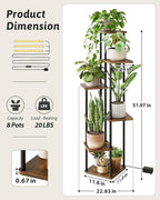 Corner Plant Stand Indoor 6 tiered plant shelf for Multiple Plants tall plant holder plant table metal shelving for Living Room Bedroom Balcony Patio Brown Oak with Light