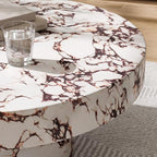 Modway Alora Round Concrete Coffee Table with Faux Stone Finish in Red Marble - Cement Accent Table for Living Room - Stone Patio Center Table - Indoor Outdoor 34 Inch Low Coffee Table