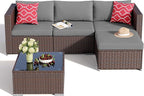 Aiho 5 Pieces Patio Furniture Set All-Weather Outdoor Wicker Sectional Patio Furniture with Cushion and Glass Table (Grey)