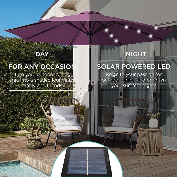 Best Choice Products 10ft Solar Polyester LED Lighted Patio Umbrella w/Tilt Adjustment and UV-Resistant Fabric
