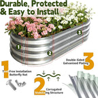 Galvanized Raised Garden Bed Outdoor, Large Raised Bed for Gardening, 4x2x1ft Metal Planter Box for Vegetables, Fruits, Flowers, Easy Assembly with Wing Nuts & Safe Rolled Design, Silver