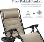 Best Choice Products Oversized Padded Zero Gravity Chair, Folding Outdoor Patio Recliner, XL Anti Gravity Lounger for Backyard w/Headrest, Cup Holder, Side Tray, Polyester Mesh - Dune