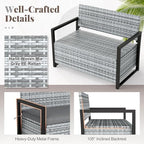 RELAX4LIFE Wicker Outdoor Bench with Storage - Rattan Deck Box w/Protective Liner for Pillows, Pool Supplies, Garden Tools, Patio Loveseat with Seat Cushion & Metal Armrests for Backyard Porch Balcony