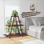 Plant Stand For Indoor Outdoor Tiered Plant Shelf 3 Tier 8 Potted Bamboo Flower Holder Ladder Rack For Multiple Triangle Table Plant Pot Stand (Brown)