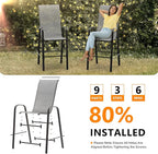 VINGLI Outdoor Bar Chairs Set of 8 – Stackable Outdoor Bar Stools with Sturdy Sling High Back and Armrests for Lawn, Courtyard, Garden, Bar, Silver Gray