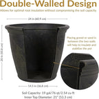 Sunnydaze 24-Inch Anjelica Large Plastic Pot for Plants - Outdoor Double-Walled Large Plastic Planter with Drillable Drainage Holes - Sable - 4pk