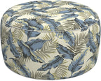 LVTXIII Outdoor Inflatable Ottoman, Fade-Resistant Round Footrest Stool D31”x H14”, Portable Patio Pouf for Garden Camping or Home Use, ‌Lush Palm Blue