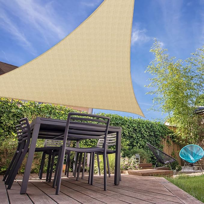 E&K Sunrise 8' x 8' x 8' Sun Shade Sail Triangle Canopy Shade Cover UV Block for Patio Backyard Garden Outdoor (Sand)