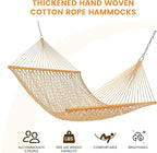 Lazy Daze Hammocks Double Rope Hammock, 2 Person Traditional Outdoor Hand Woven Cotton Rope Hammock with Spreader Bar, Carabiners, Tree Straps, Chains for Patio Yard - Max 450 Lbs, Tan
