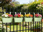 Balcony Hanging Planters Flower Pots, 10" Metal Flower Pots for Outdoor Balcony Rails, Fence Pot Hanging Plant Holders with Detachable Hooks for Garden Patio Yard Decor (Mint Green, 4Pcs)