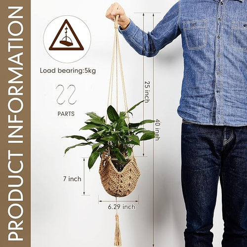 2 Pack Jute Crochet Long Plant Hanger for 3 Inch to 12 Inch – Brown