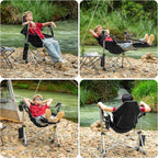 Romswi 2-Pack Aluminum Hammock Chair with Footrest, Oversized Portable Folding Swinging Chair with Adjustable Back & Seat, Lightweight Rocking Camp Chair Supports 440lbs for Outdoor, Patio - Black