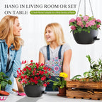 12 Inch Hanging Baskets 2 PC with Chains, Self-Watering Hanging Planters for Indoor Outdoor Plants, Plastic Hanging Flower Pots,Black