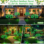 HELESIN St Patricks Day Decorations, 4 Pack St Patricks Day Outdoor Solar Lights with 2 Modes, Waterproof Shamrock Lucky Green Solar Stake Tree Lights for Yard Pathway Lawn Decorations