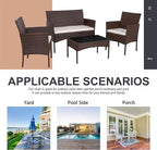 Shintenchi 4 Piece Outdoor Patio Furniture Set, Wicker Rattan Patio Conversation Set, Outdoor Chairs and Loveseat with Coffee Table for Porch, Yard & Poolside (Brown)