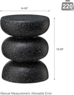 Glitzhome Outdoor Side Table Set of 2, 18" H Decorative Garden Stool MgO Faux Terrazzo End Table, Heavy Duty Indoor Outdoor Round Planter Stand for Living Room Bedroom Patio Deck Poolside,Black
