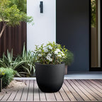 Kante 18 Inch Dia Round Concrete Planter, Indoor Outdoor Large Plant Pot with Drainage Hole and Rubber Plug for Home Patio Garden, Black