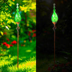 Solar Garden Lights Outdoor, Decorative LED Flame Garden Stakes, Hand Blown Glass and Outdoor Waterproof Glass Stakes (Green)