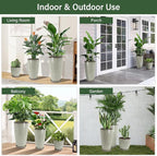 24/21/12 Inch Large Plastic Planter, Lightweight Ceramic-Look Tall Planters with Drain Hole & Saucers, Tall Plastic Planters for Porch, Garden, Patio, Balcony(Glaze Beige)