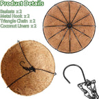 Hanging Baskets Planter for Plants - 2 Pack 14 Inch Metal Baskets with Coco Coir Liner, Hanging Flower Pots for Outside with Chain, Indoor Outdoor Garden Porch Decoration (14'' Pack of 2)