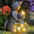 Solar Garden Statues Loving Cat Figurine Lights for Outside, Yard Decorations Outdoor, Garden Decor Unique Mothers Day Birthday Housewarming Gifts for Mom, Women, Lover