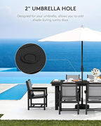 SERWALL Patio Dining Sets for 6, Outdoor HDPE Dining Set with Umbrella Hole Cut-Out Table and 6 Woven Chairs, Black