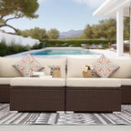 NICESOUL 8 Seat 29.3'' High Back Outdoor Furniture Set, Extra Large Rattan Patio Conversation Sets, Deep Seating Modular Sectional with Ottoman, Oversized Conversations for Backyard, Brown and Beige