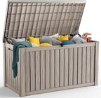 200 Gallon Resin Deck Box, Lockable Patio Outdoor Storage Box for Furniture, Garden Tools and Tools Storage, Waterproof Outside Storage Boxes - Grey