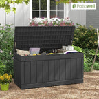 Patiowell 82 Gallon Resin Deck Box, Waterproof Large Wood Look Storage Box for Patio Furniture, Pool Accessories, Garden Tools and Sports Equipment, Lockable, Black