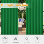 Easy-Going Outdoor Patio Curtains Detachable Tab Top Windproof Weatherproof Curtain for Cabana, Porch, Pergola and Gazebo, Tab Bottom Drape, 2 Panels, 54W x 120L inch, Green