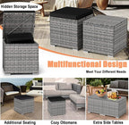 RELAX4LIFE Wicker Outdoor Storage Ottoman - 2-Piece Rattan Footstool w/Removable Cushion, Multipurpose Footrest Foot Stool Seating, Set of 2 Outdoor Ottomans for Patio Deck (Mix Grey-Black)