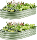 2 Pack Raised Garden Bed Kits, 4x2x1FT Green Oval Galvanized Outdoor Planter Beds, Easy Assembly Metal Raised Bed for Vegetables, Flowers & Herbs
