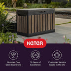 Keter Signature Everwood 50 Gallon Resin Deck Box for Outdoor Storage – Weather‑Resistant Balcony & Patio Box for Cushions, Throw Pillows & Garden Tools, Walnut